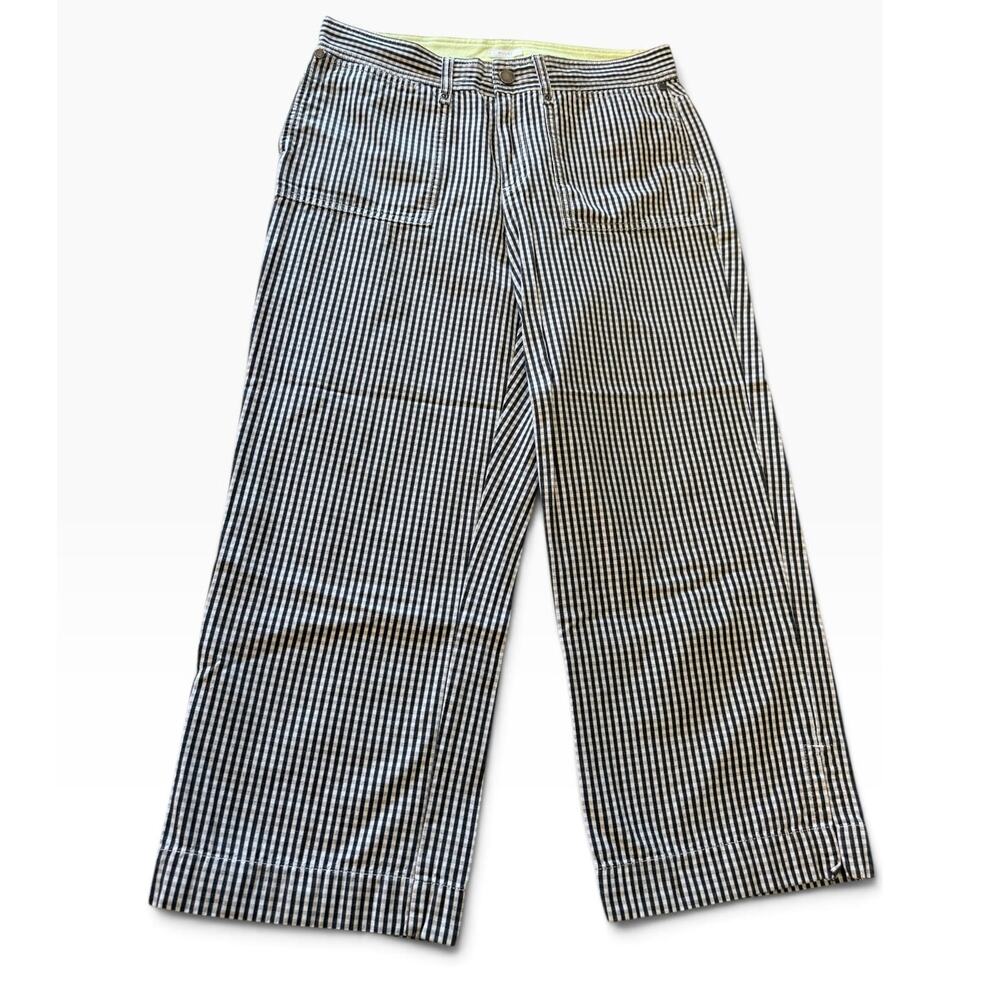 Vtg Gingham Check 100% Cotton Wide Leg Crop Pants 8 Black White Retro Streetwear